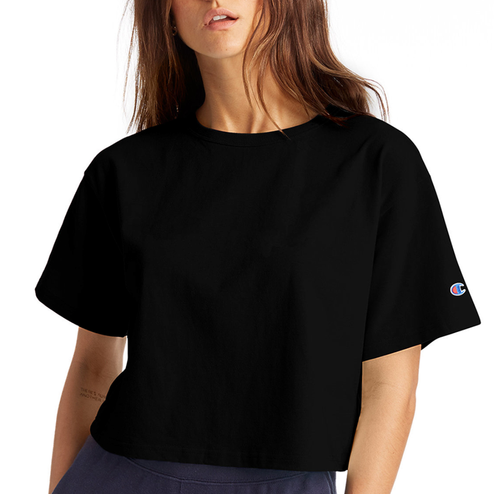 Customizable Champion Women’s Cropped T-Shirt ADD YOUR OWN PHOTO, IMAGES, DESIGNS, QUOTES AND MORE - black