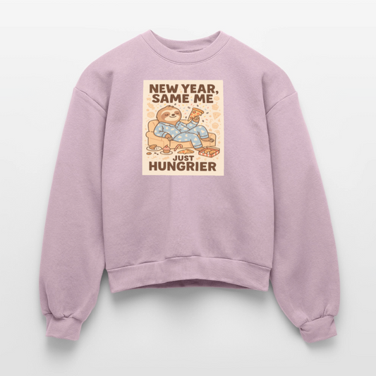 New Year Same Me Just Hungrier Sloth Sweatshirt – Funny Foodie Humor Women’s Fleece Crewneck, Cozy Cute Animal New Year Outfit - blush pink
