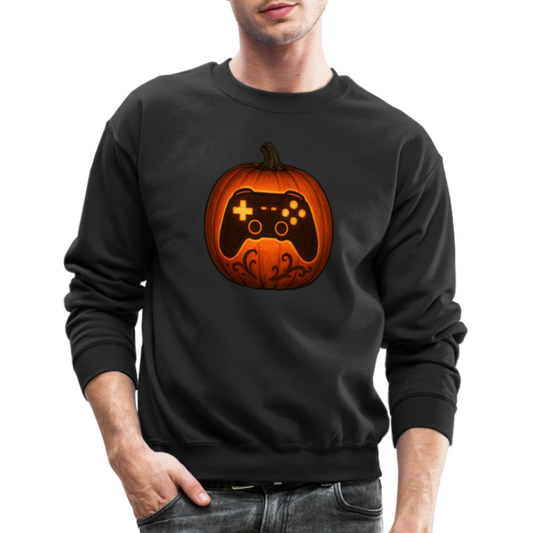 Gaming Controller Jack O Lantern Art Crewneck Sweatshirt - black