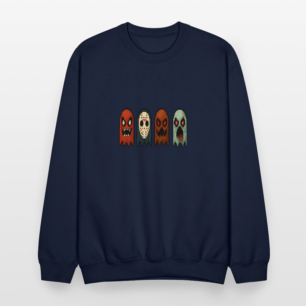 Pixel Horror Ghosts Retro Gaming Art Crewneck Sweatshirt - navy