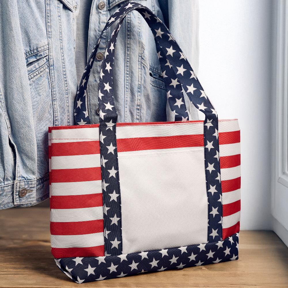 Customizable Americana Tote Bag ADD YOUR OWN PHOTO, IMAGES, DESIGNS, QUOTES AND MORE - red/white/blue