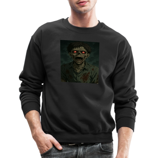 Scary Anime Zombie With Glowing Eyes Horror Art Crewneck Sweatshirt - black