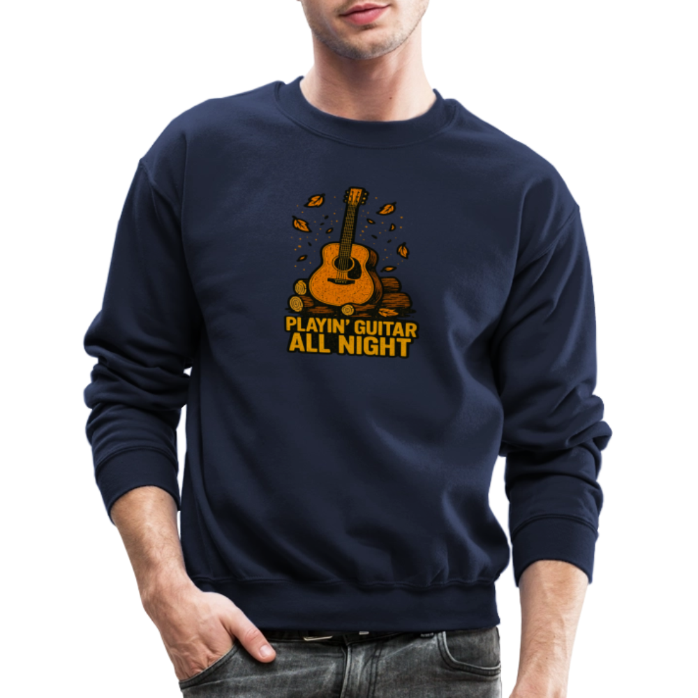 Playin Guitar All Night Acoustic Music Crewneck Sweatshirt - navy