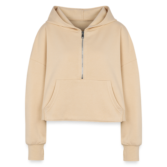 Customizable Women's Half Zip Cropped Hoodie ADD YOUR OWN PHOTO, IMAGES, DESIGNS, QUOTES AND MORE - nude
