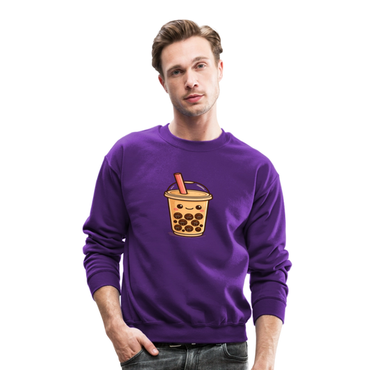 Kawaii Bubble Tea Monster Meme Crewneck Sweatshirt - purple