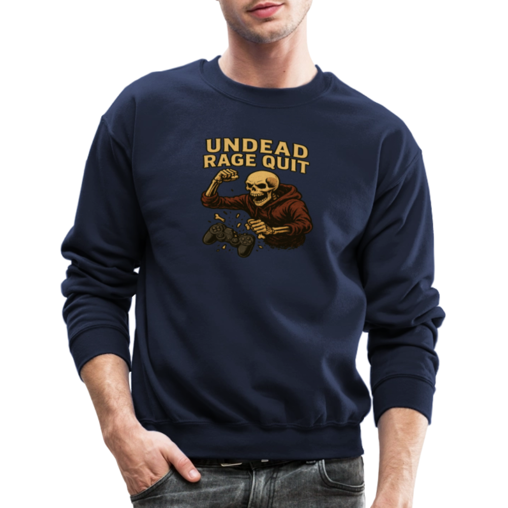 Undead Rage Quit Gamer Meme Crewneck Sweatshirt - navy