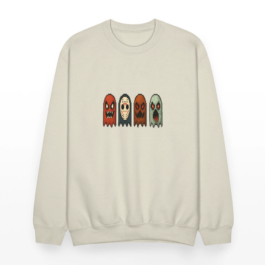 Pixel Horror Ghosts Retro Gaming Art Crewneck Sweatshirt - Sand