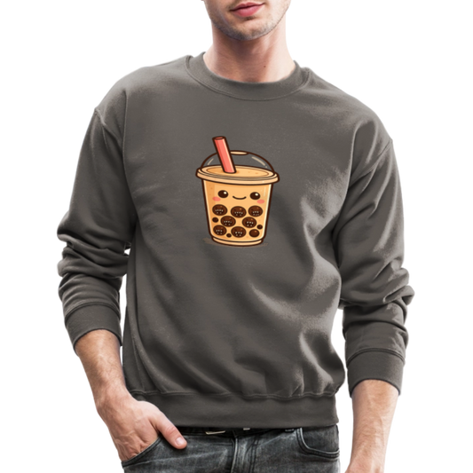 Kawaii Bubble Tea Monster Meme Crewneck Sweatshirt - asphalt gray