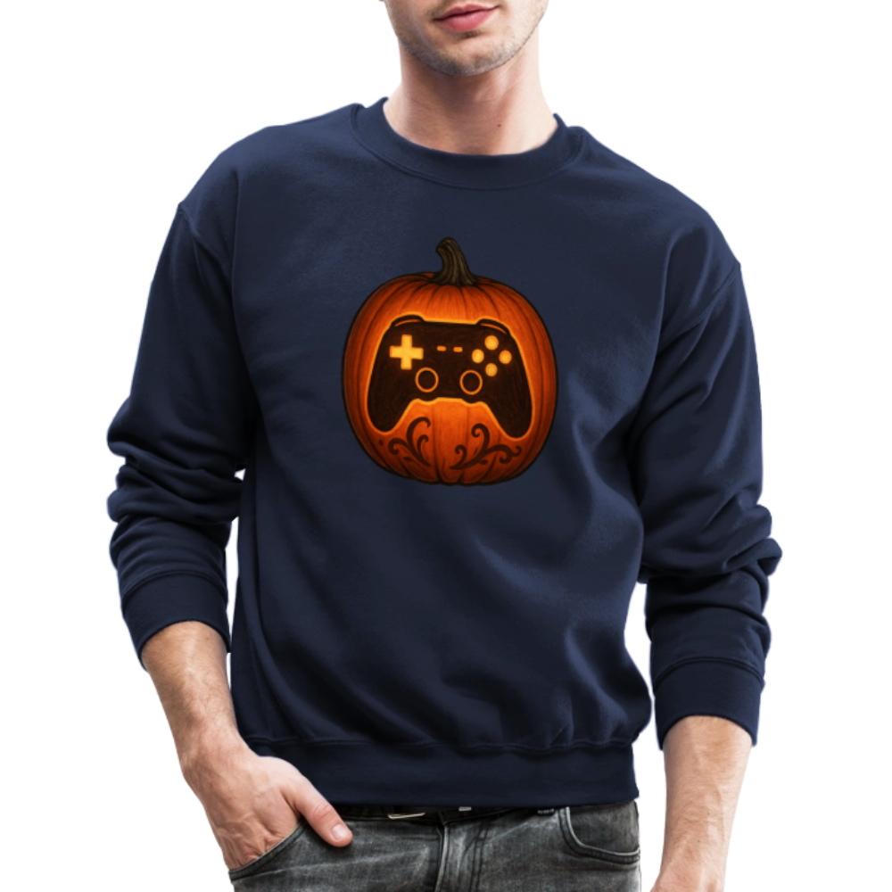 Gaming Controller Jack O Lantern Art Crewneck Sweatshirt - navy