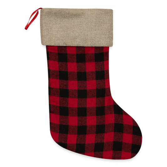 Customizable Plaid Christmas Stocking ADD YOUR OWN PHOTO, IMAGES, DESIGNS, QUOTES AND MORE - red/black