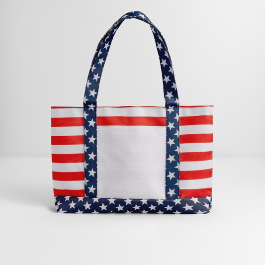 Customizable Americana Tote Bag ADD YOUR OWN PHOTO, IMAGES, DESIGNS, QUOTES AND MORE - red/white/blue