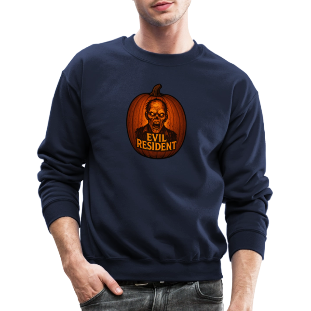 Evil Resident Zombie Pumpkin Halloween Art Crewneck Sweatshirt - navy