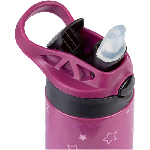 Children's 11.83 fl. oz. stainless steel double wall water bottle with flip-top lid and built in Straw