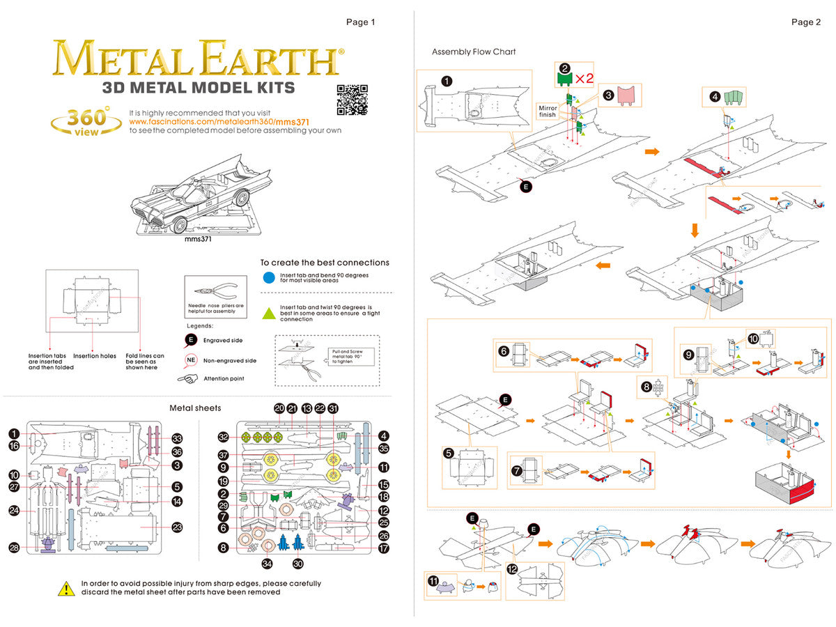 Model Kit 1966 Classic TV Series Batmobile "Batman" (1966) TV Series (Challenging Difficulty) Steel Model by Metal Earth