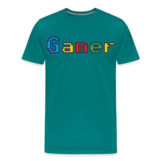 Gamer Retro Pixel Color Font For Video Game Gifts Men's Premium T-Shirt - teal