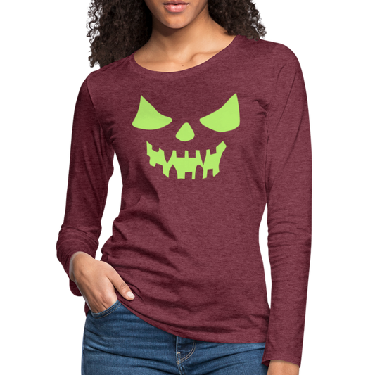 GLOW IN THE DARK STYLED SCARY FACE Women's Premium Long Sleeve T-Shirt - heather burgundy
