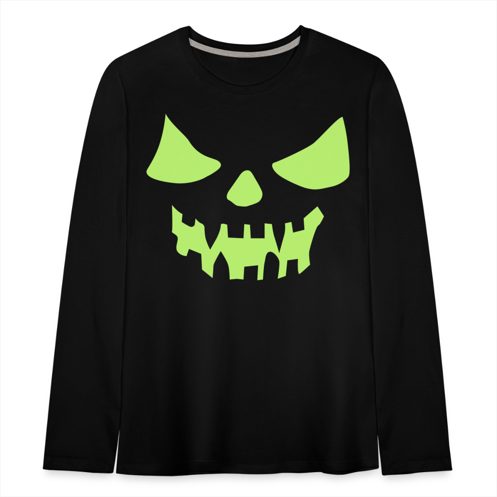 GLOW IN THE DARK STYLED SCARY FACE Kids' Premium Long Sleeve T-Shirt - black
