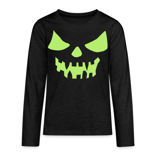 GLOW IN THE DARK STYLED SCARY FACE Kids' Premium Long Sleeve T-Shirt - charcoal grey