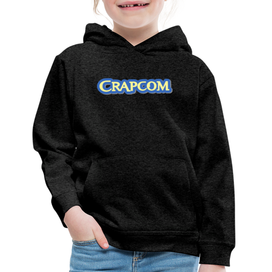 Crapcom funny parody Videogame Gift for Gamers & PC players Kids‘ Premium Hoodie - charcoal grey