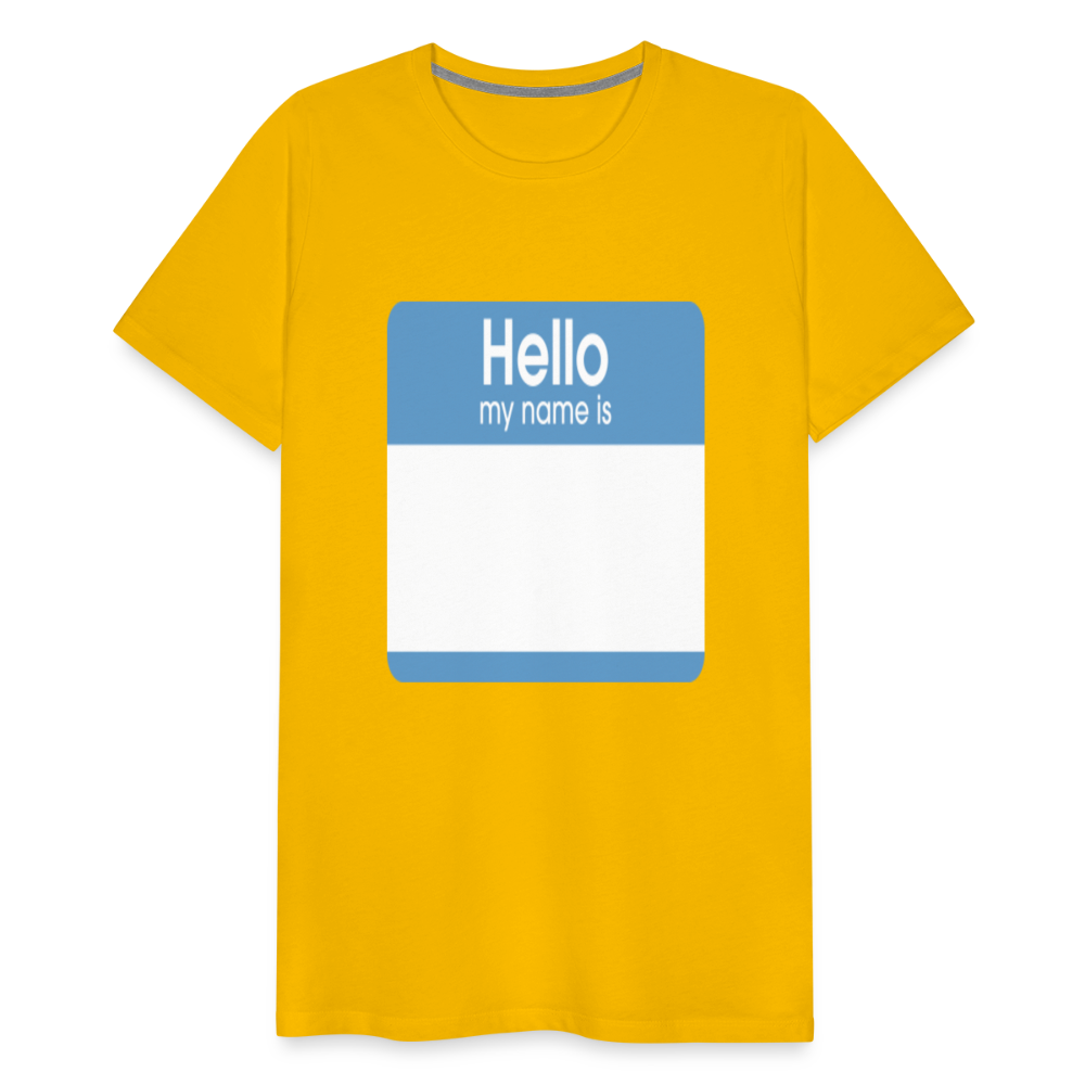 Hello My Name Is blue customizable template Men's Premium T-Shirt add your own photos, images, designs, quotes, texts, and more - sun yellow