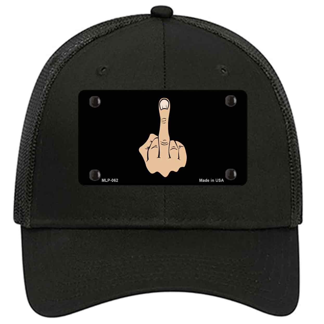 Middle Finger Novelty Black Mesh License Plate Hat