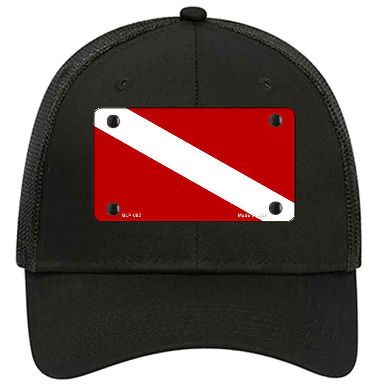 Diving Flag Novelty Black Mesh License Plate Hat