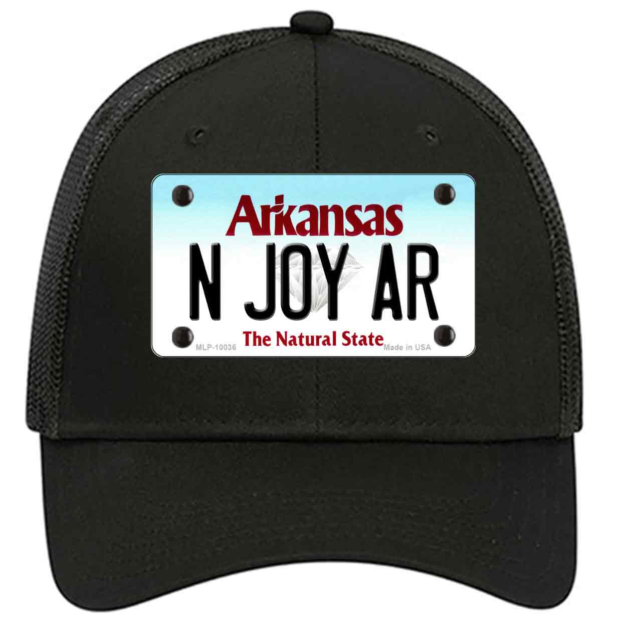 N Joy AR Arkansas Novelty Black Mesh License Plate Hat