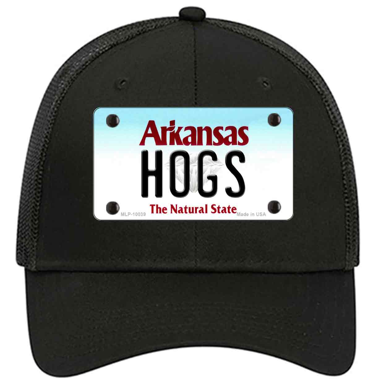 Hogs Arkansas Novelty Black Mesh License Plate Hat