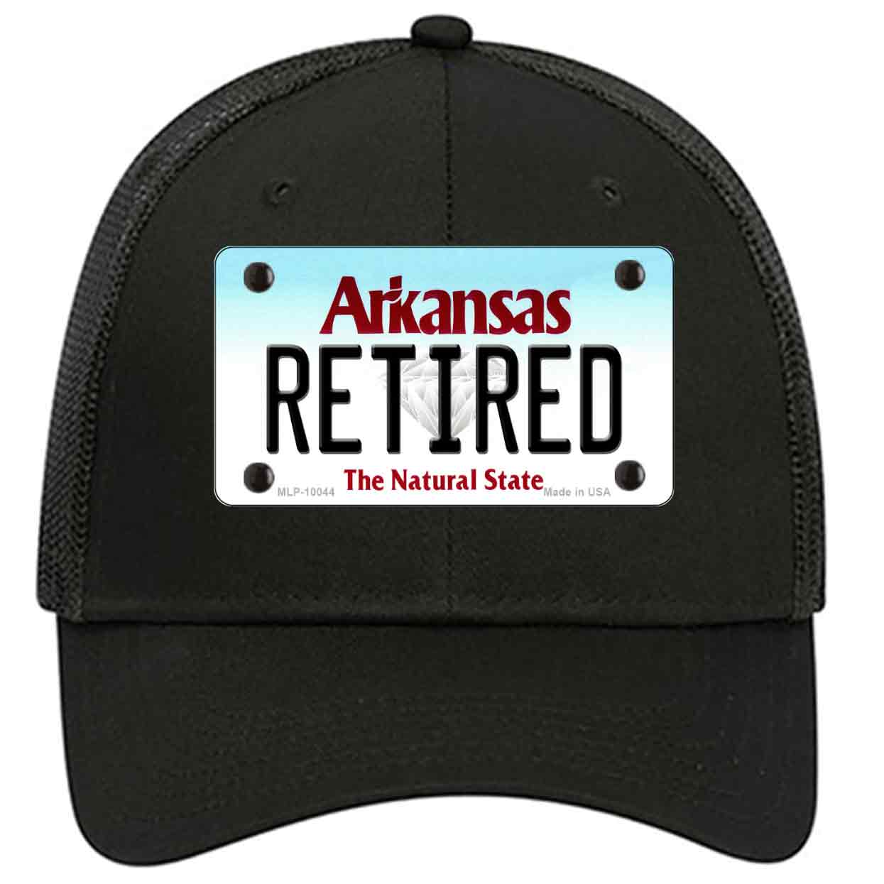Retired Arkansas Novelty Black Mesh License Plate Hat