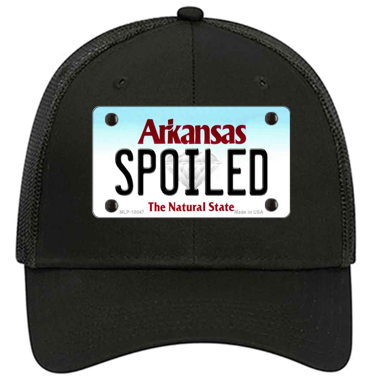 Spoiled Arkansas Novelty Black Mesh License Plate Hat