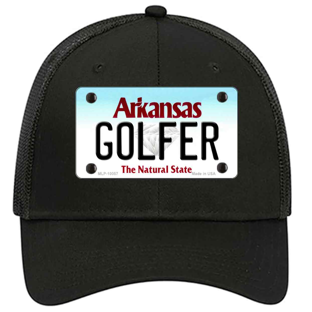 Golfer Arkansas Novelty Black Mesh License Plate Hat