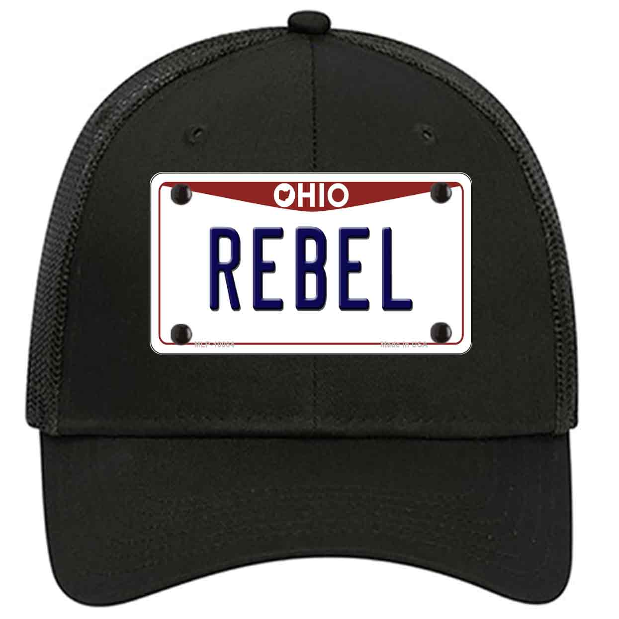 Rebel Ohio Novelty Black Mesh License Plate Hat