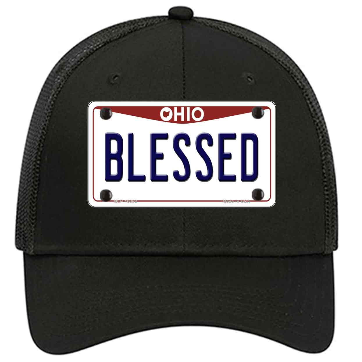 Blessed Ohio Novelty Black Mesh License Plate Hat
