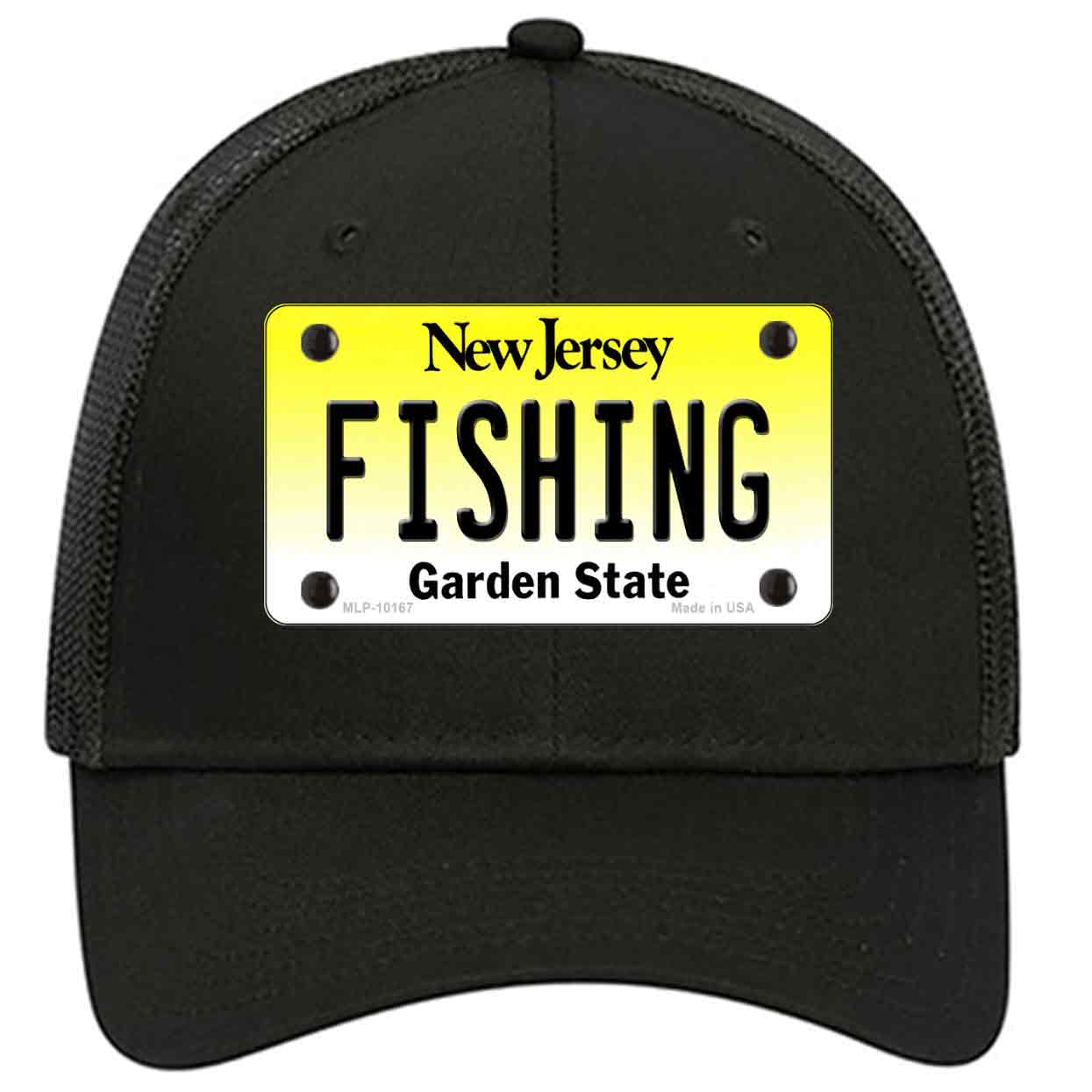 Fishing New Jersey Novelty Black Mesh License Plate Hat