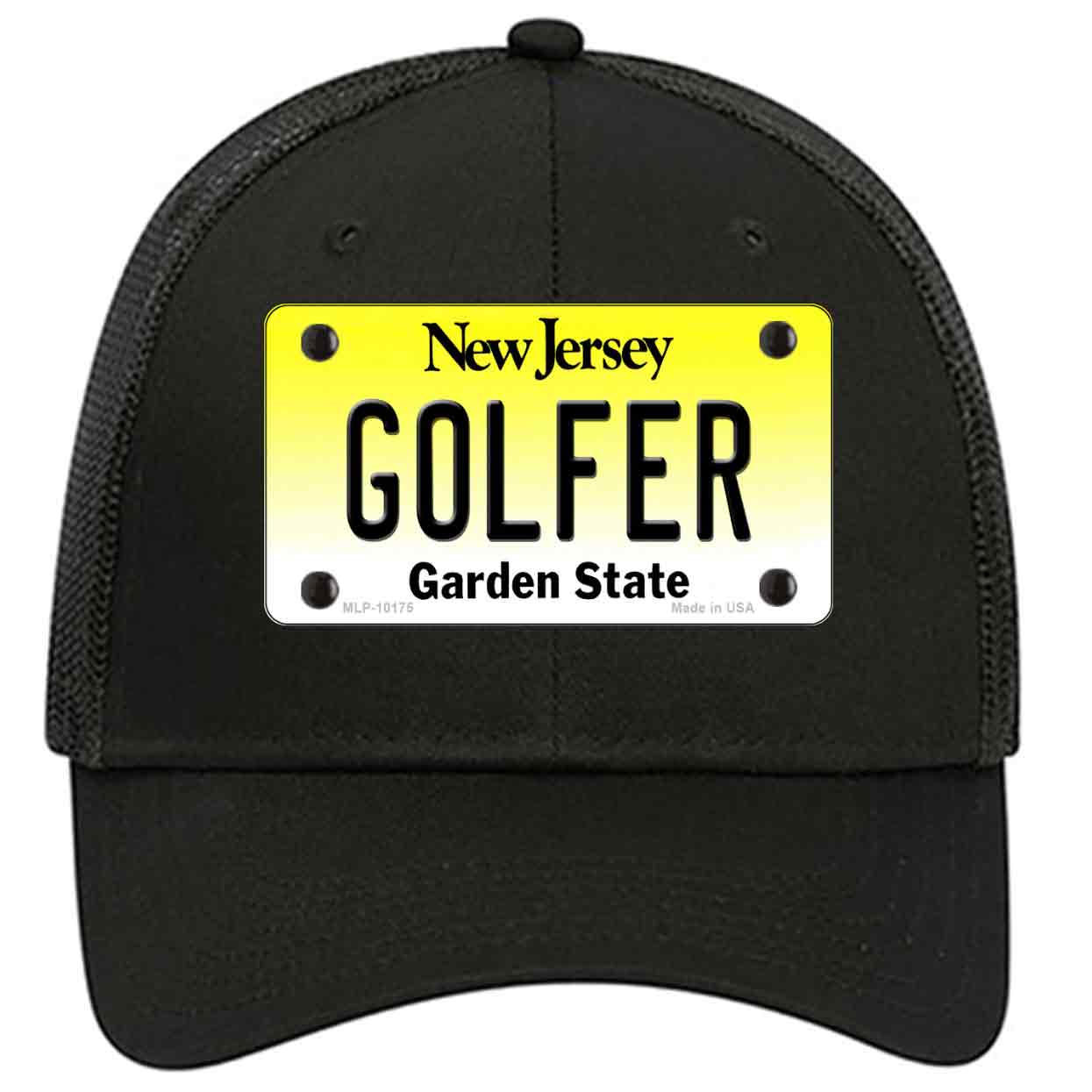 Golfer New Jersey Novelty Black Mesh License Plate Hat