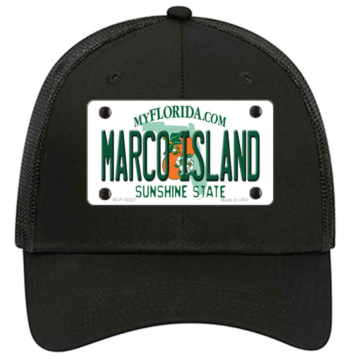 Marco Island Florida Novelty Black Mesh License Plate Hat