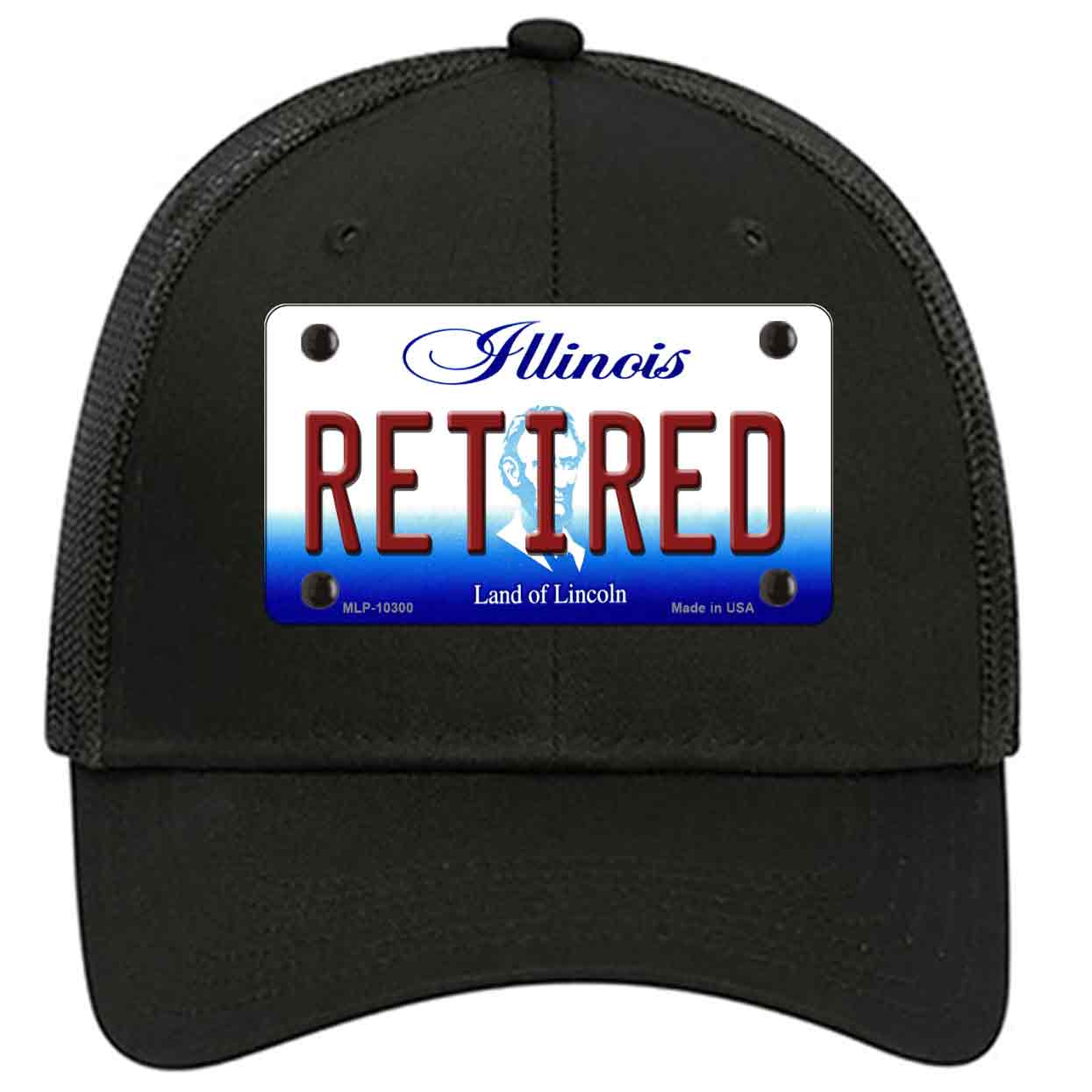 Retired Illinois Novelty Black Mesh License Plate Hat