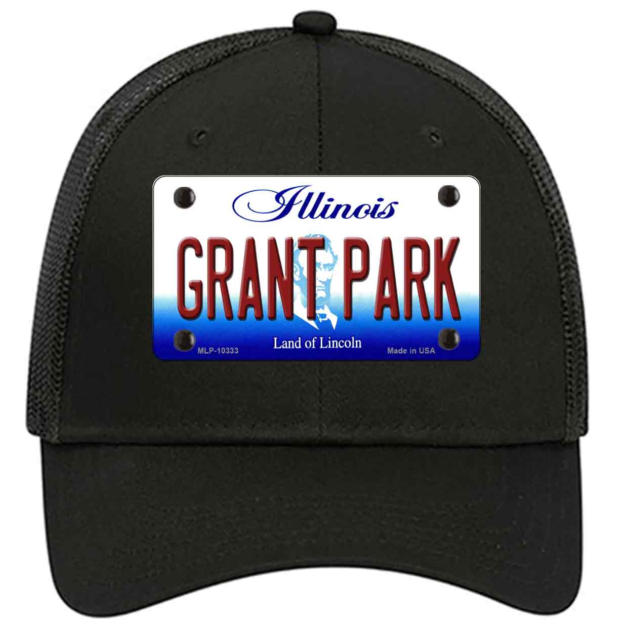 Grant Park Illinois Novelty Black Mesh License Plate Hat