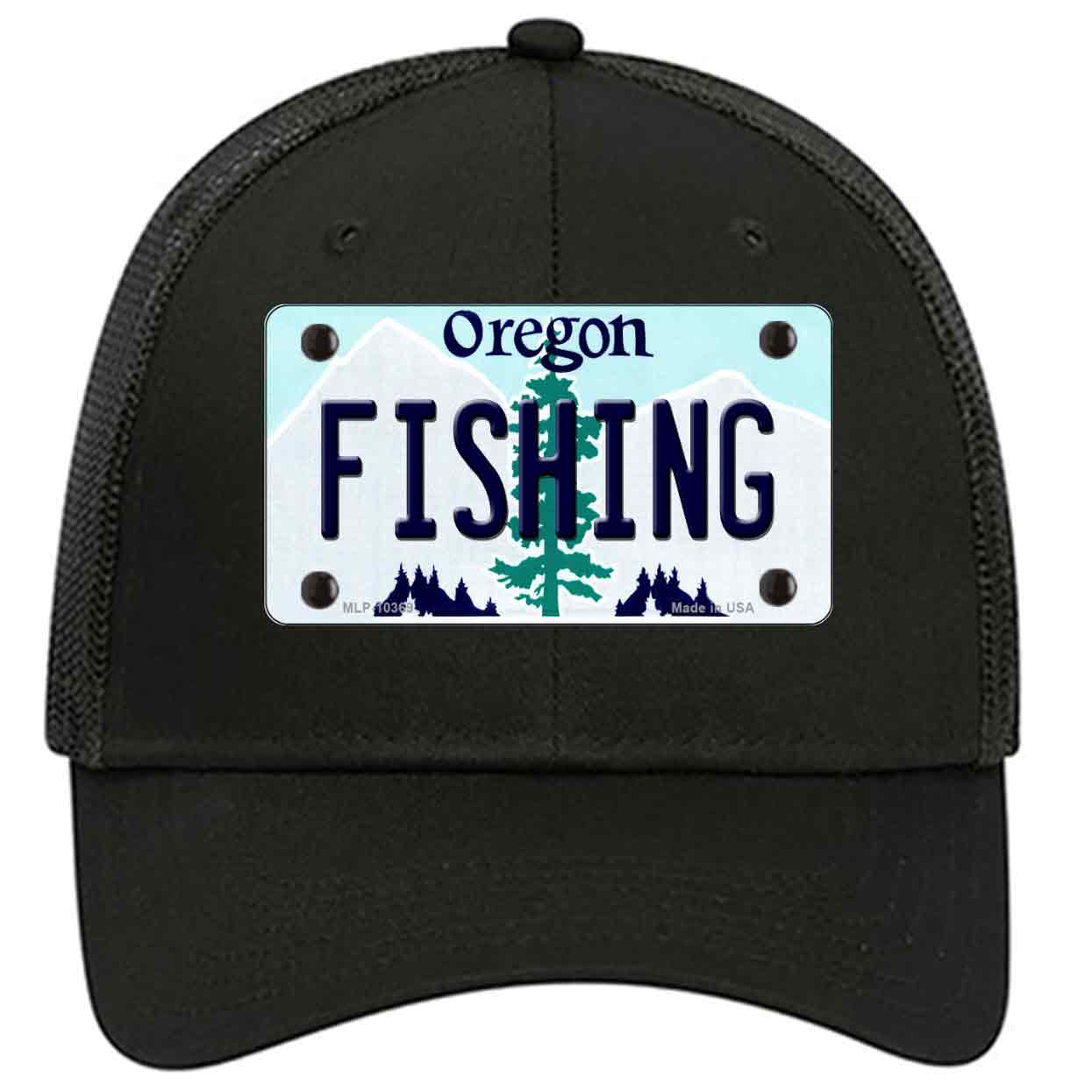 Fishing Oregon Novelty Black Mesh License Plate Hat