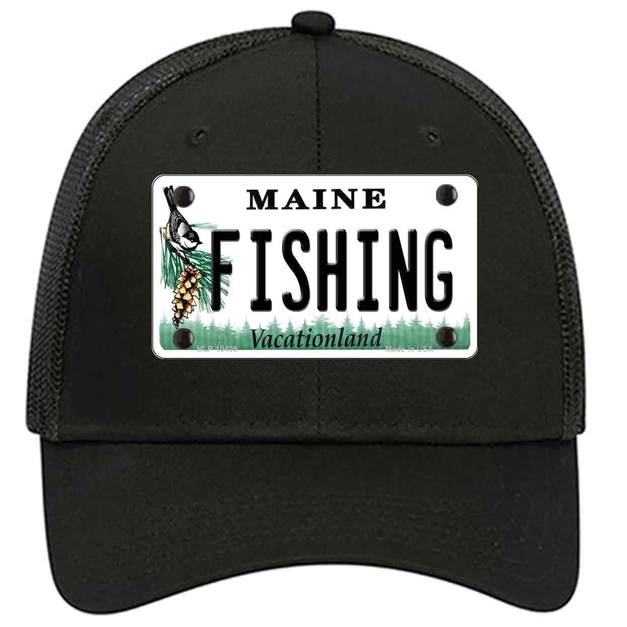 Fishing Maine Novelty Black Mesh License Plate Hat