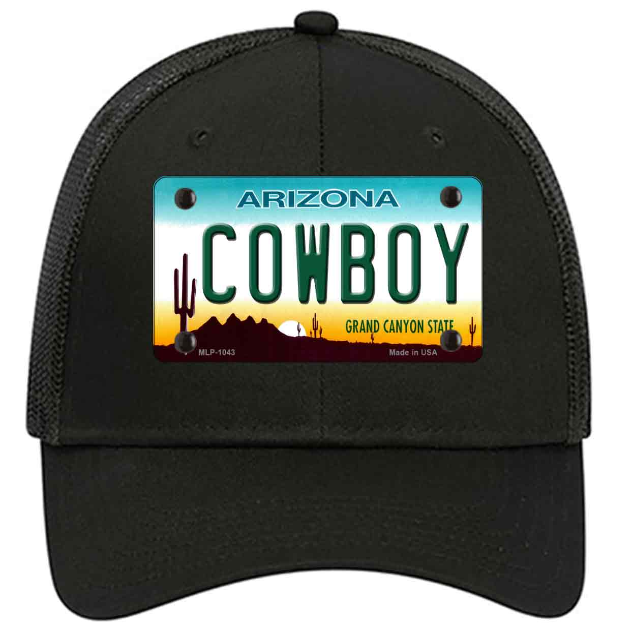Cowboy Arizona Novelty Black Mesh License Plate Hat