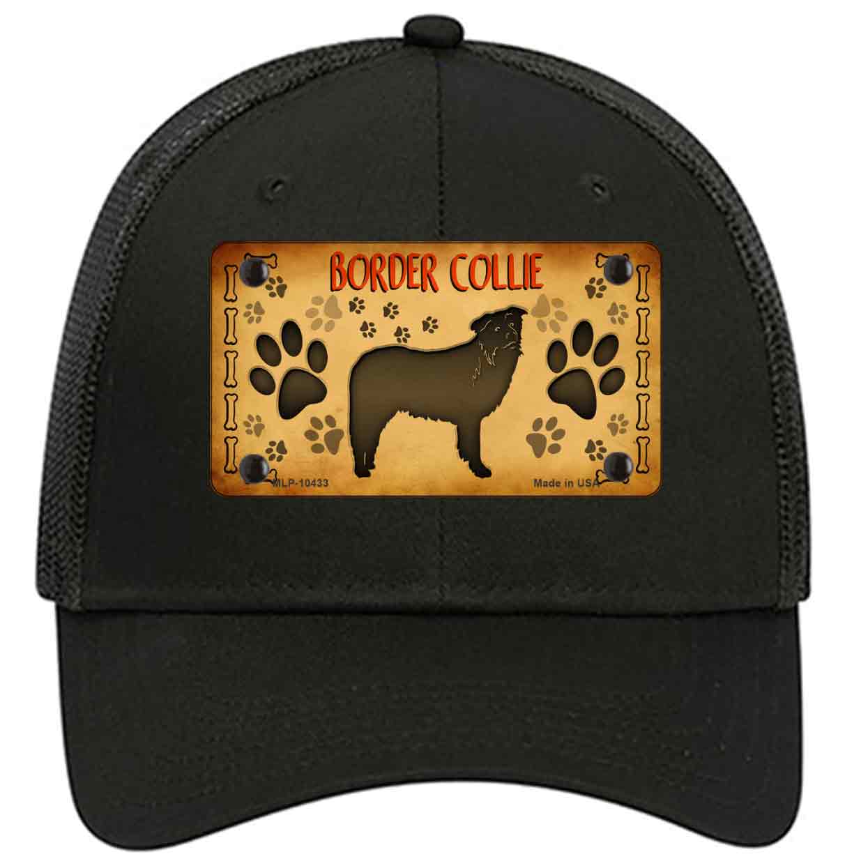 Border Collie Novelty Black Mesh License Plate Hat