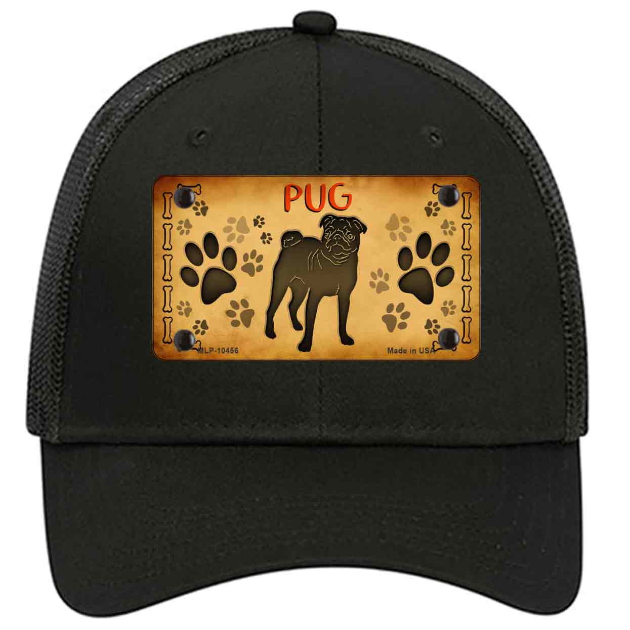 Pug Novelty Black Mesh License Plate Hat
