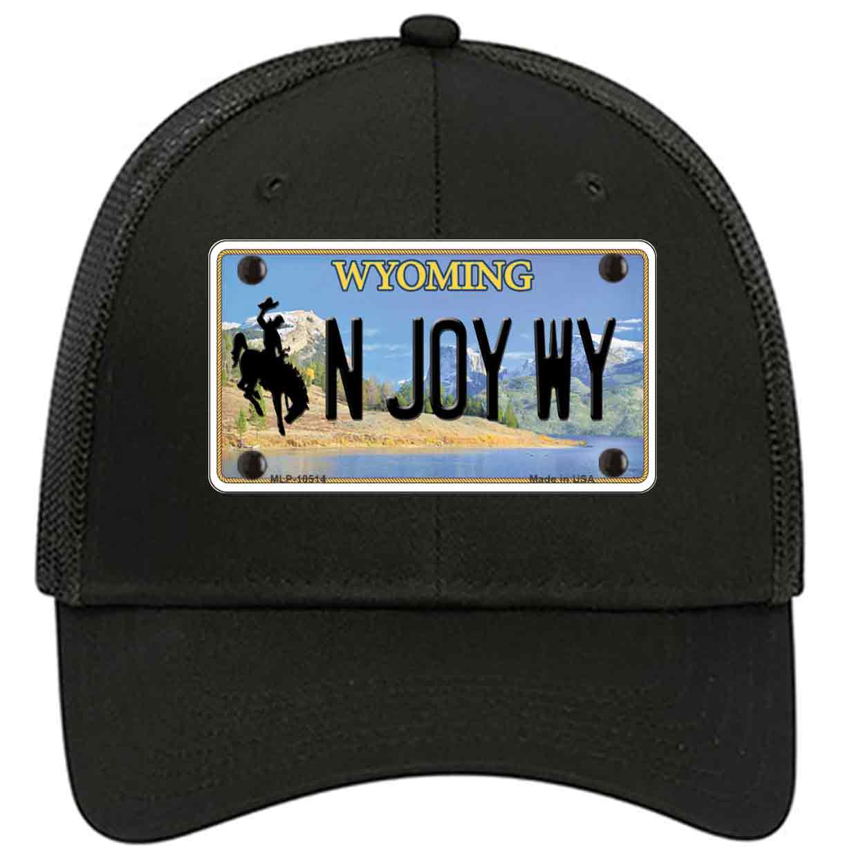 N Joy WY Wyoming Novelty Black Mesh License Plate Hat