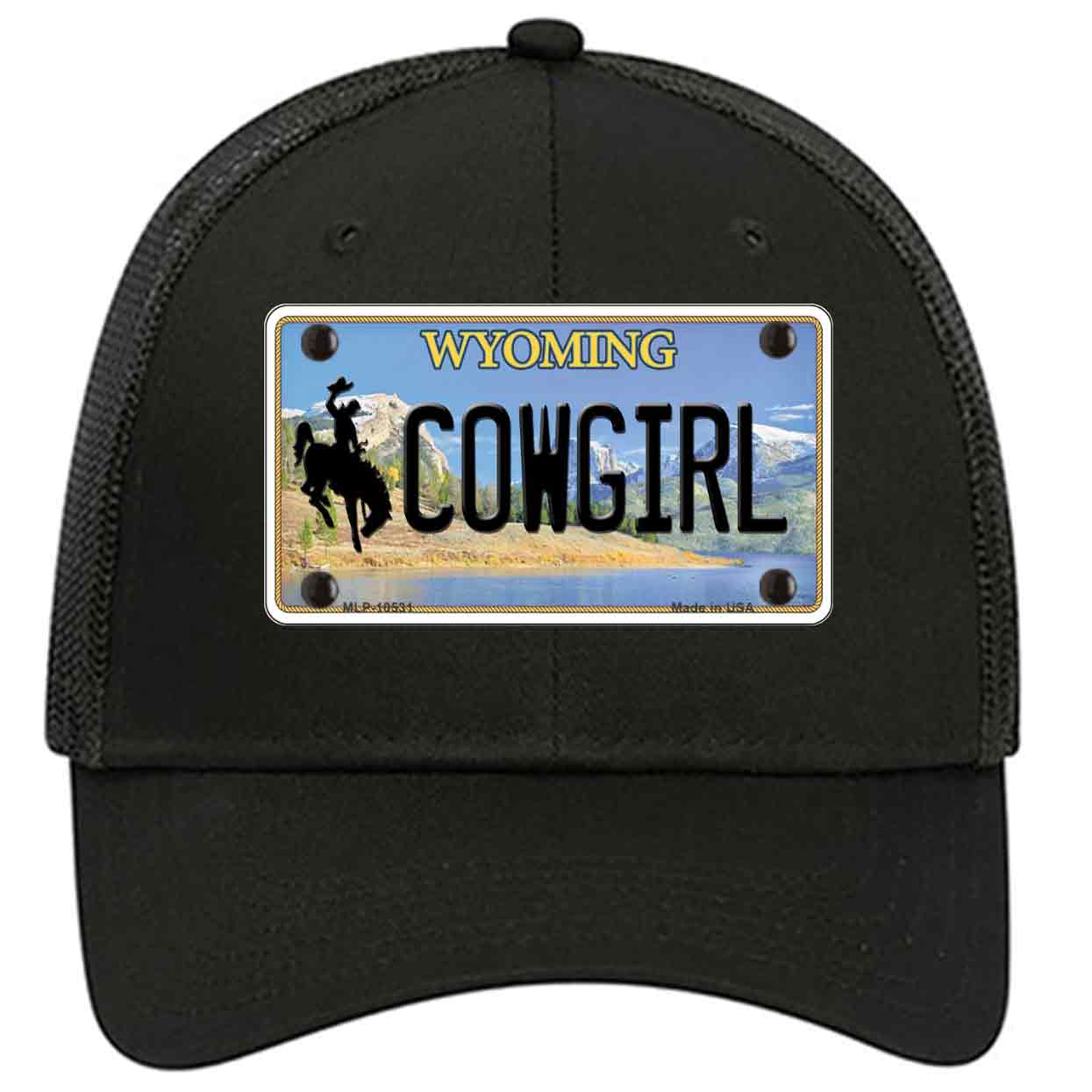 Cowgirl Wyoming Novelty Black Mesh License Plate Hat