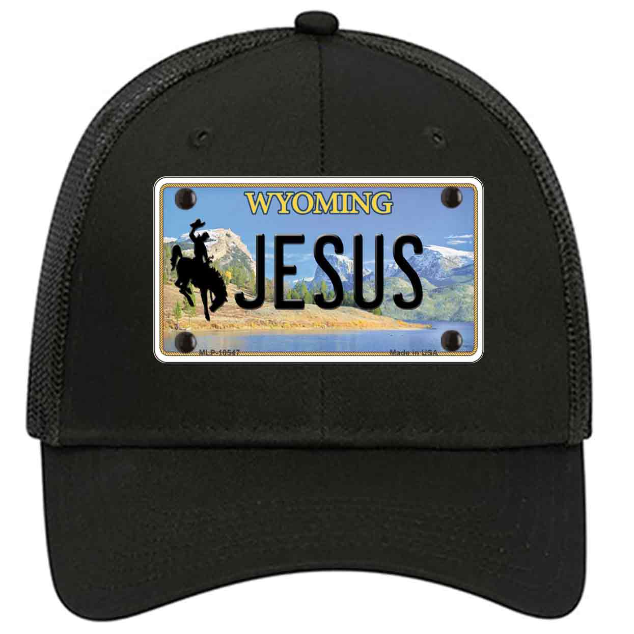 Jesus Wyoming Novelty Black Mesh License Plate Hat