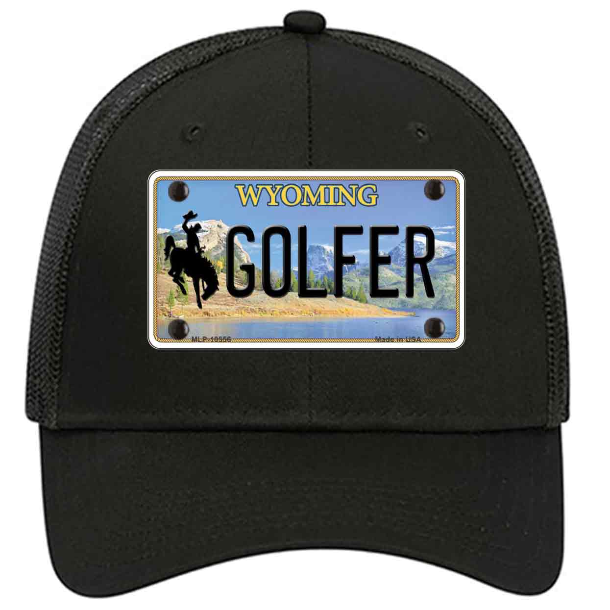 Golfer Wyoming Novelty Black Mesh License Plate Hat