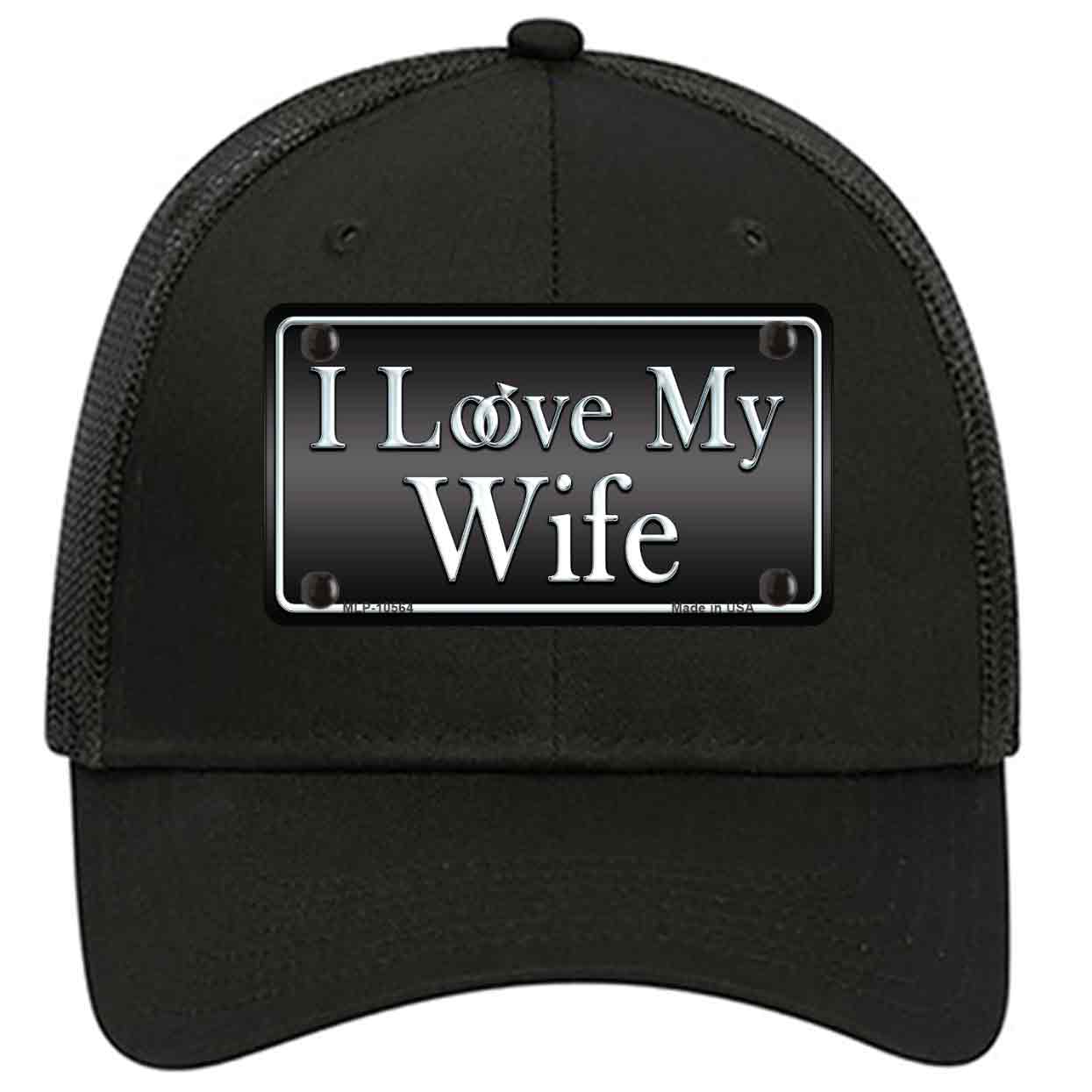 I Love My Wife Novelty Black Mesh License Plate Hat