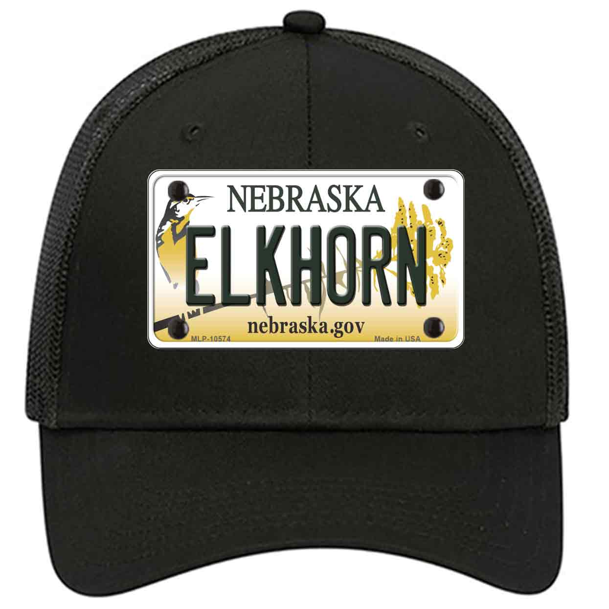 Elkhorn Nebraska Novelty Black Mesh License Plate Hat