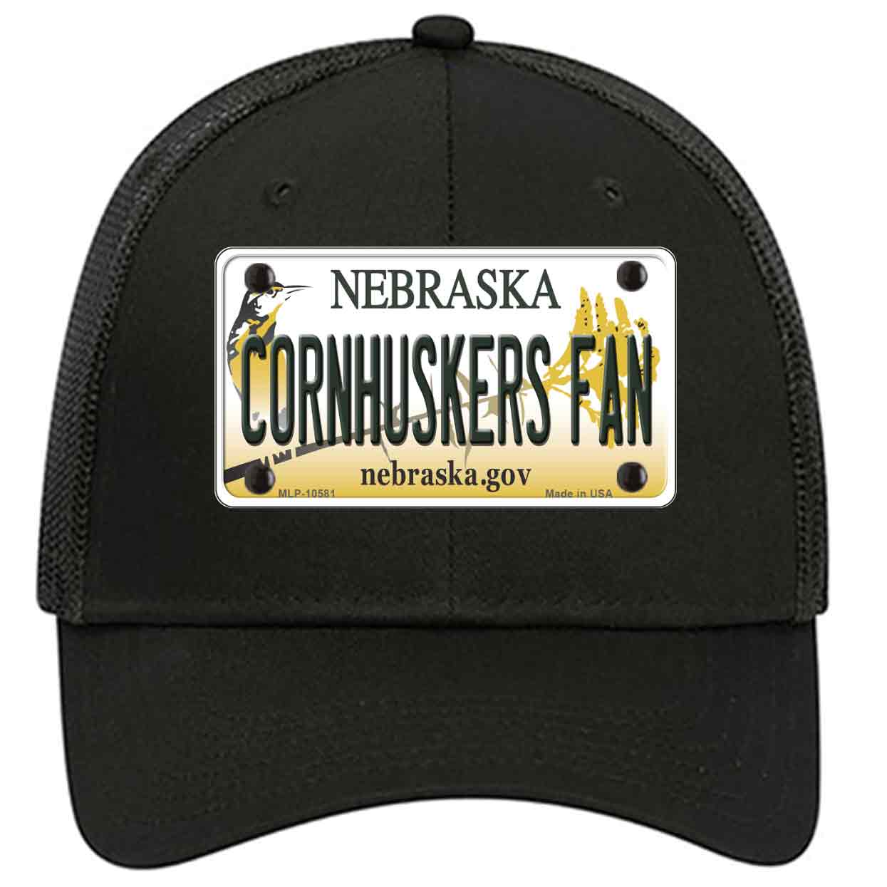 Cornhuskers Fan Nebraska Novelty Black Mesh License Plate Hat